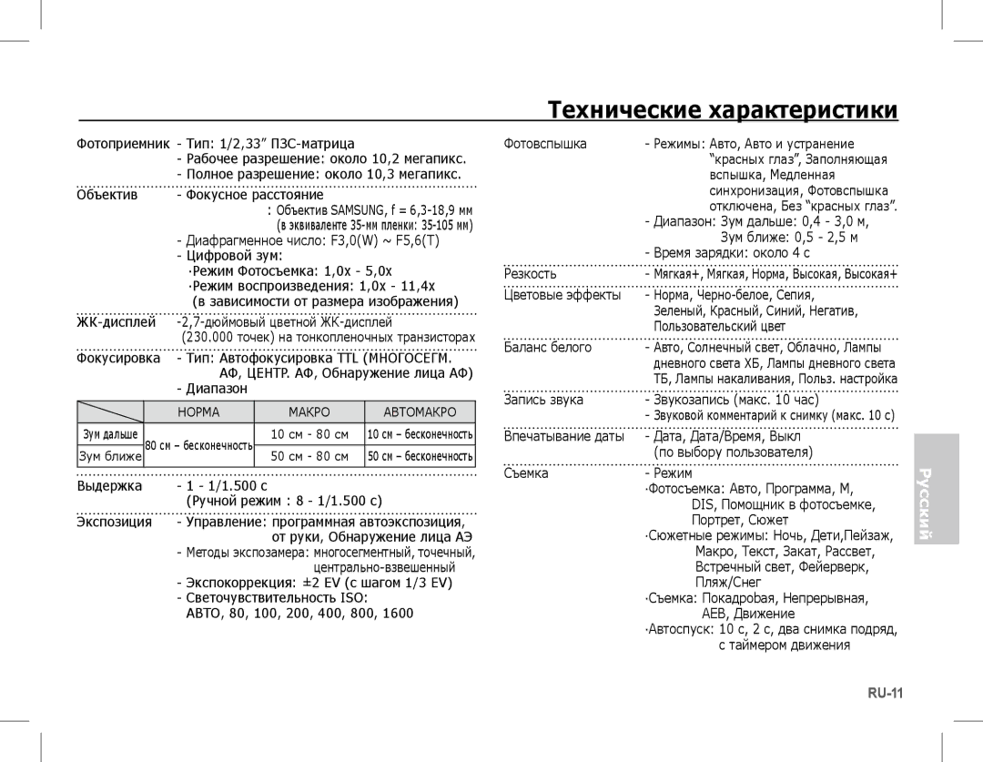 Samsung EC-L201ZEBE/ZA, EC-L201ZEBA/FR, EC-L201ZPBA/FR, EC-L201ZSBA/FR, EC-L201ZBBA/FR manual Технические характеристики 