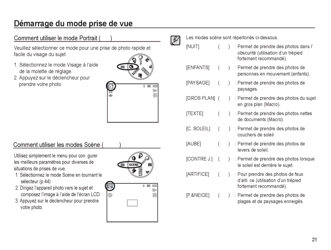 Samsung EC-L201ZUBA/E3 manual Comment utiliser le mode Portrait, Sélectionnez le mode Scène en tournant le sélecteur p.44 