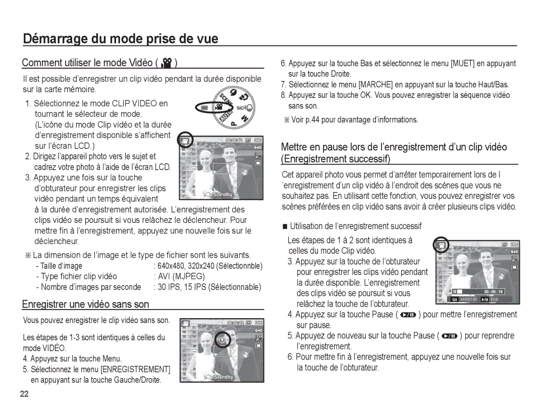 Samsung EC-L201ZUBA/FR, EC-L201ZEBA/FR, EC-L201ZPBA/FR Comment utiliser le mode Vidéo ´, Enregistrer une vidéo sans son 