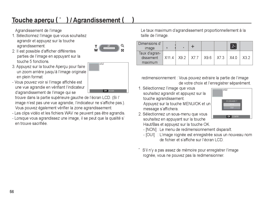 Samsung EC-L201ZBBA/FR, EC-L201ZEBA/FR, EC-L201ZPBA/FR manual Touche aperçu º / Agrandissement í, Agrandissement de l’image 