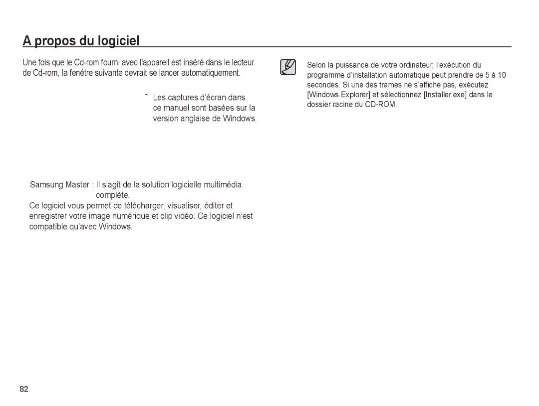 Samsung EC-L201ZUBA/FR, EC-L201ZEBA/FR, EC-L201ZPBA/FR, EC-L201ZSBA/FR, EC-L201ZBBA/FR, EC-L201ZUBA/E3 manual Propos du logiciel 