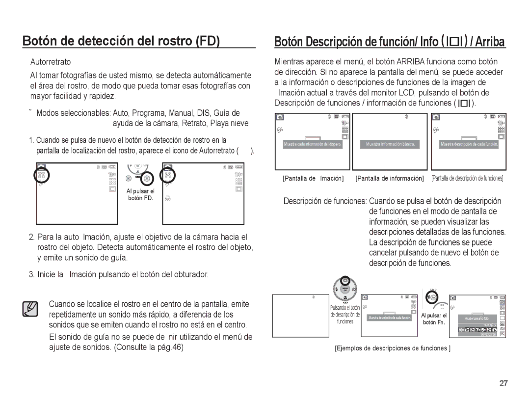 Samsung EC-L201ZPBE/ZA El sonido de guía no se puede deﬁnir utilizando el menú de, Ajuste de sonidos. Consulte la pág.46 