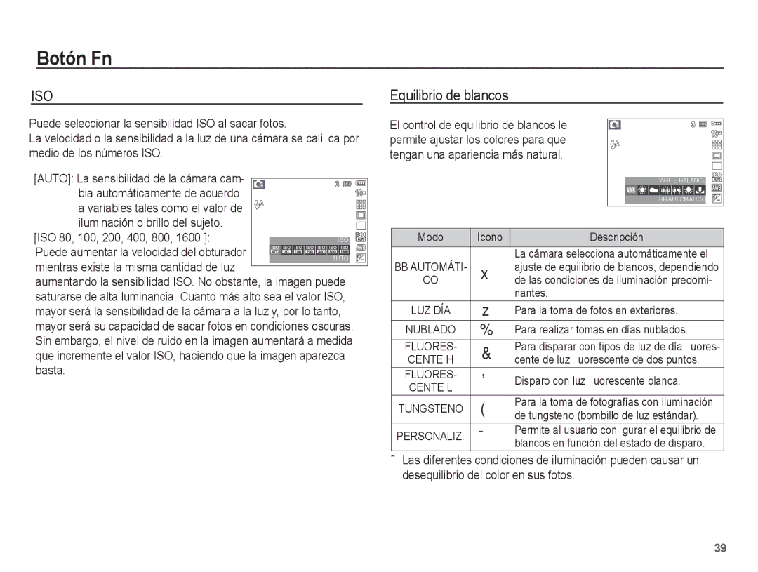 Samsung EC-L201ZSBA/E1, EC-L201ZEBA/E1, EC-L201ZBBE/ZA Equilibrio de blancos, Puede aumentar la velocidad del obturador 