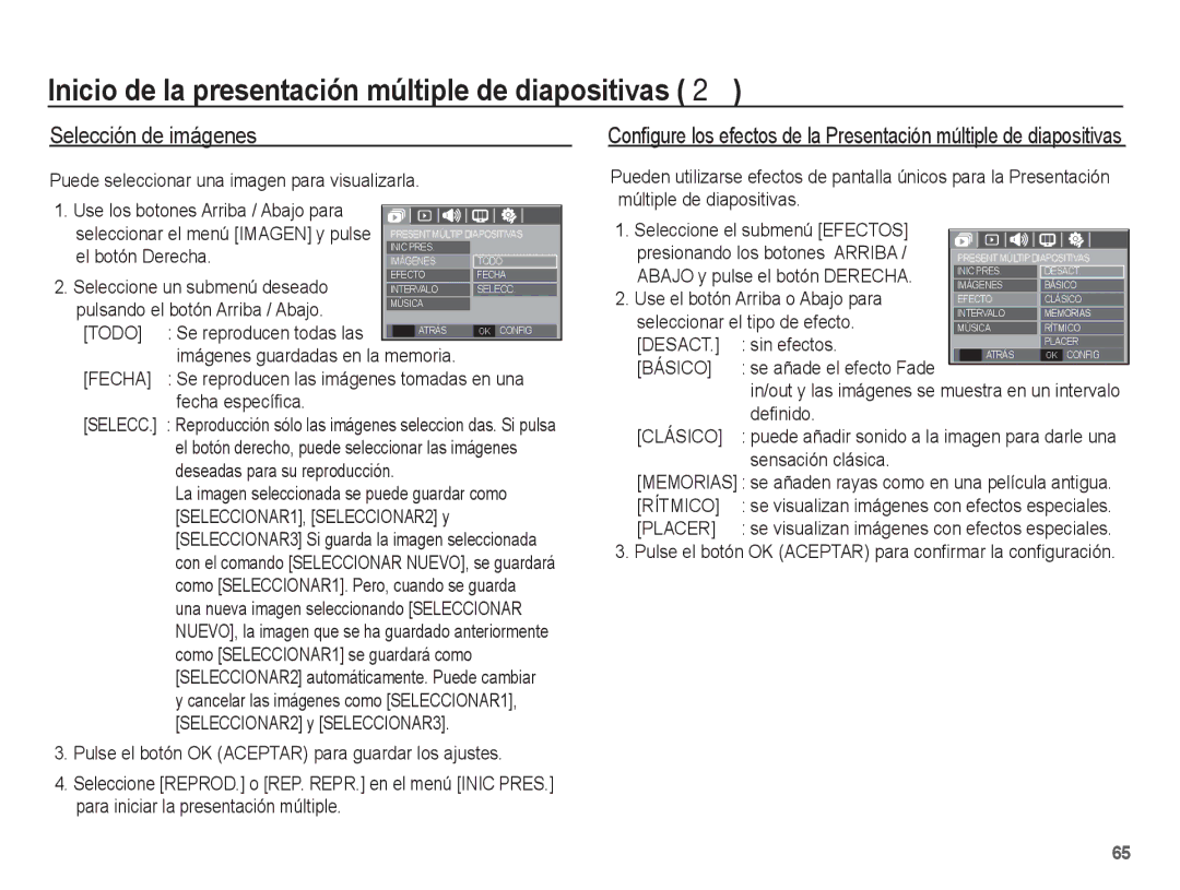 Samsung EC-L201ZSBE/ZA, EC-L201ZSBA/E1 manual Inicio de la presentación múltiple de diapositivas , Selección de imágenes 