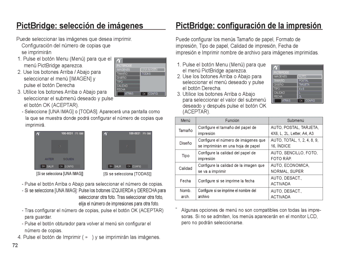 Samsung EC-L201ZUBA/E1, EC-L201ZSBA/E1, EC-L201ZEBA/E1, EC-L201ZBBE/ZA, EC-L201ZBBA/E1 manual PictBridge selección de imágenes 