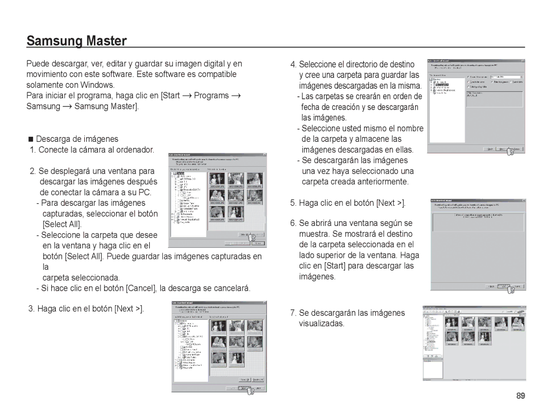 Samsung EC-L201ZSBA/E1, EC-L201ZEBA/E1, EC-L201ZBBE/ZA manual Samsung Master, Se descargarán las imágenes visualizadas 