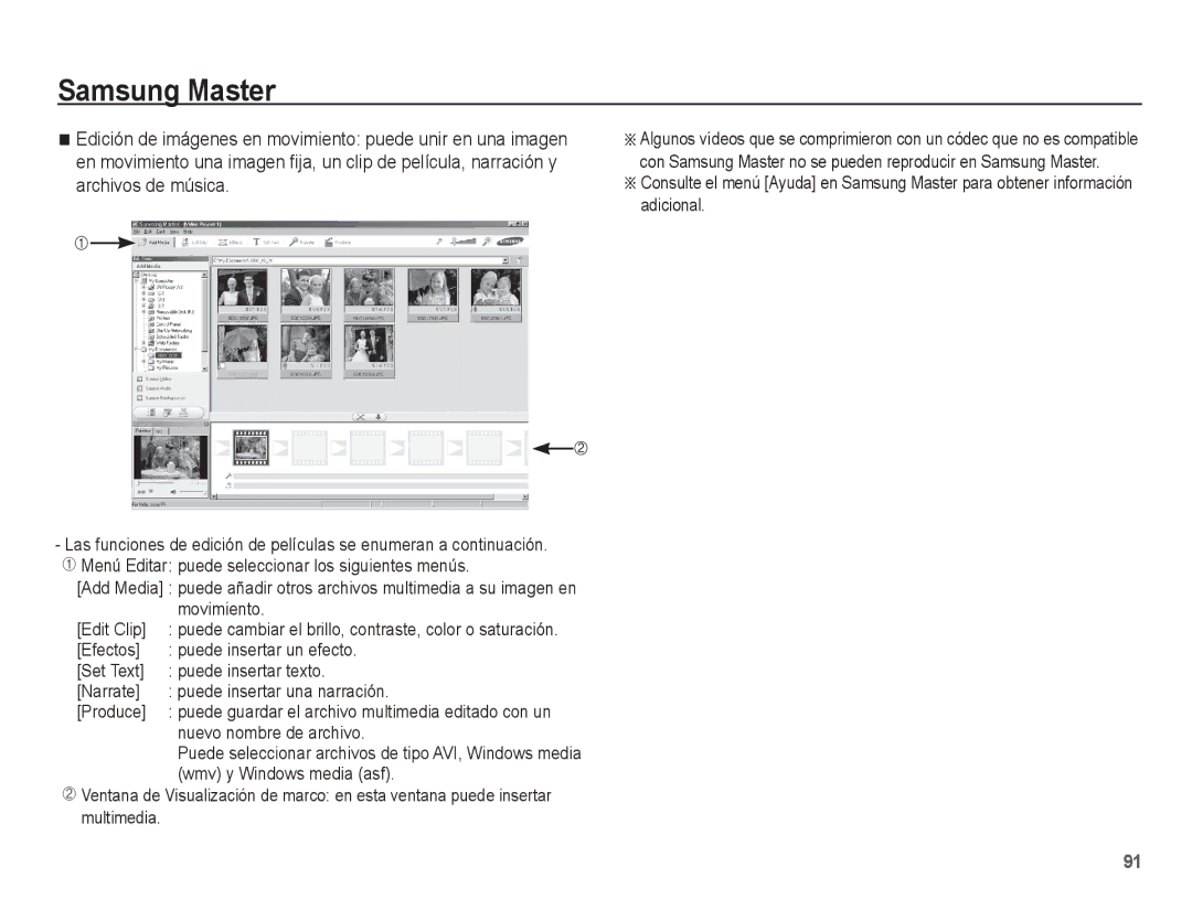 Samsung EC-L201ZBBE/ZA, EC-L201ZSBA/E1, EC-L201ZEBA/E1 manual Edit Clip, Nuevo nombre de archivo, Wmv y Windows media asf 