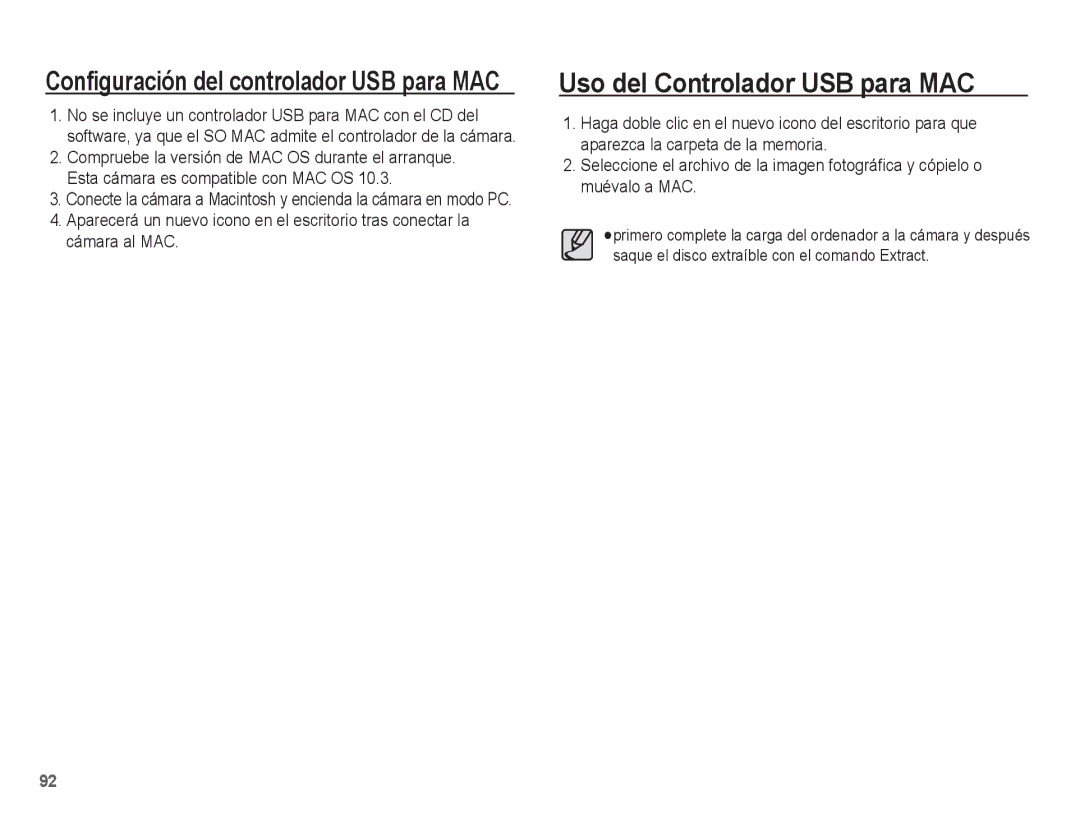 Samsung EC-L201ZUBA/E1, EC-L201ZSBA/E1 manual Uso del Controlador USB para MAC, Configuración del controlador USB para MAC 