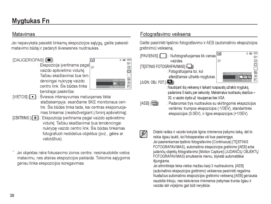 Samsung EC-L201ZBBA/RU manual Matavimas, Fotografavimo veiksena, Centro link. Šis bǌdas tinka, Bendrajai paskirþiai 