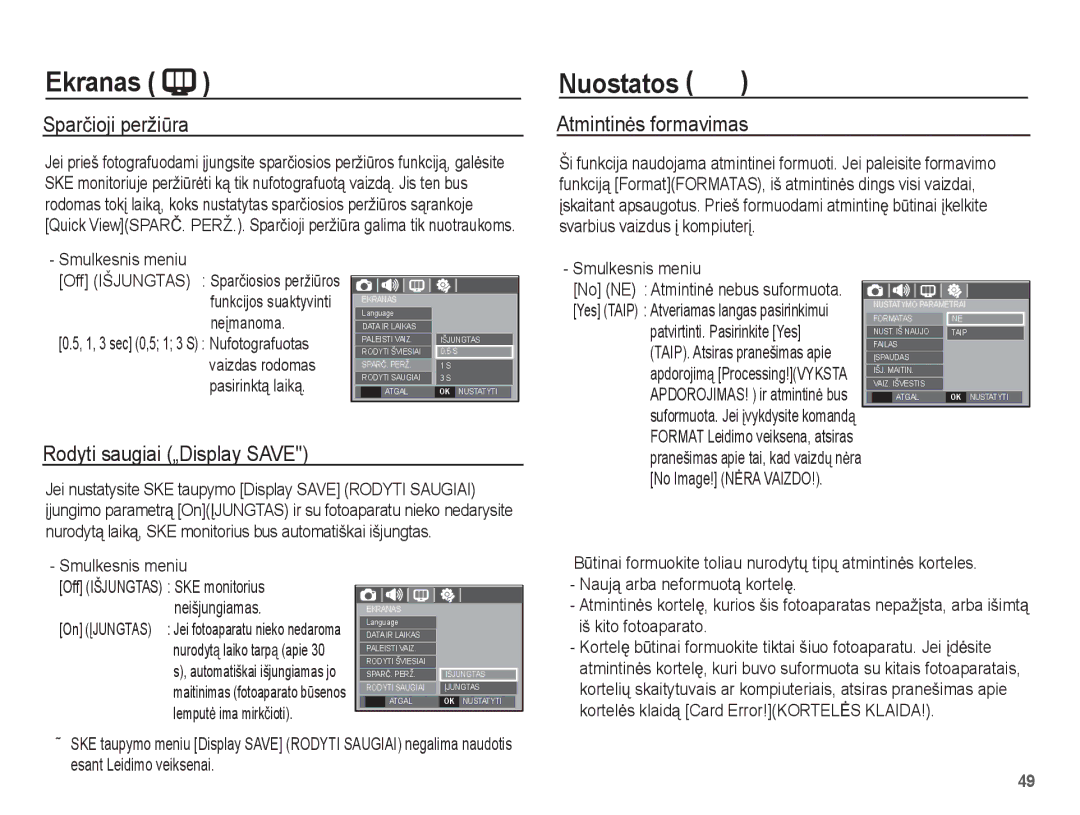 Samsung EC-L201ZSBA/RU, EC-L201ZBBA/RU Nuostatos, Sparþioji peržiǌra, Atmintinơs formavimas, Rodyti saugiai „Display Save 