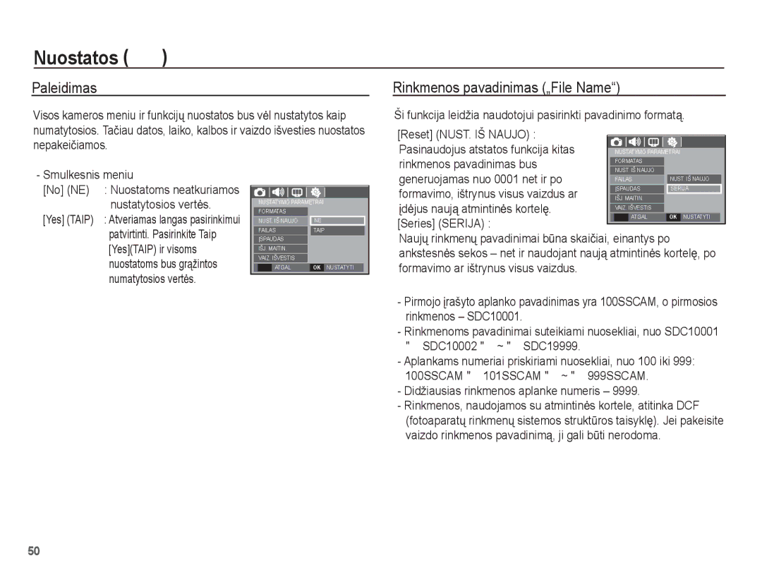 Samsung EC-L201ZBBA/RU, EC-L201ZSBA/RU manual Paleidimas, Rinkmenos pavadinimas „File Name 