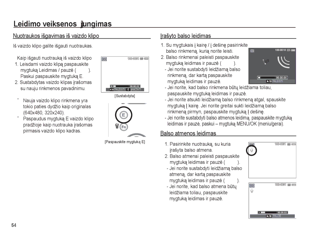 Samsung EC-L201ZBBA/RU manual Nuotraukos išgavimas iš vaizdo klipo, Ʋrašyto balso leidimas, Balso atmenos leidimas 