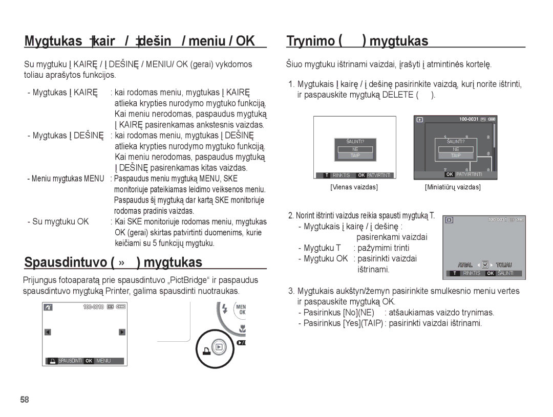 Samsung EC-L201ZBBA/RU, EC-L201ZSBA/RU manual Trynimo Õ mygtukas, Spausdintuvo » mygtukas 