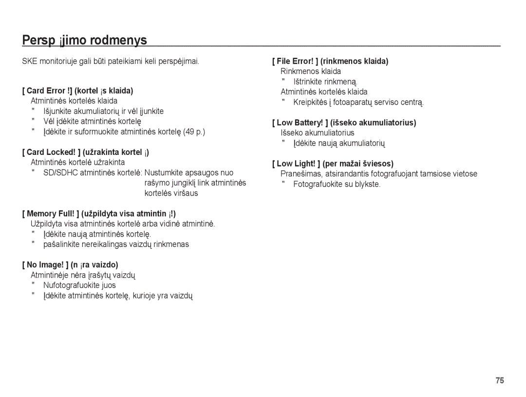 Samsung EC-L201ZSBA/RU, EC-L201ZBBA/RU manual Perspơjimo rodmenys, SKE monitoriuje gali bǌti pateikiami keli perspơjimai 