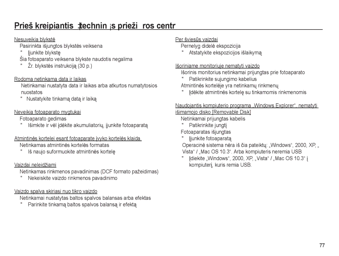 Samsung EC-L201ZSBA/RU, EC-L201ZBBA/RU manual Iš naujo suformuokite atmintinơs kortelĊ Vaizdai neleidžiami 