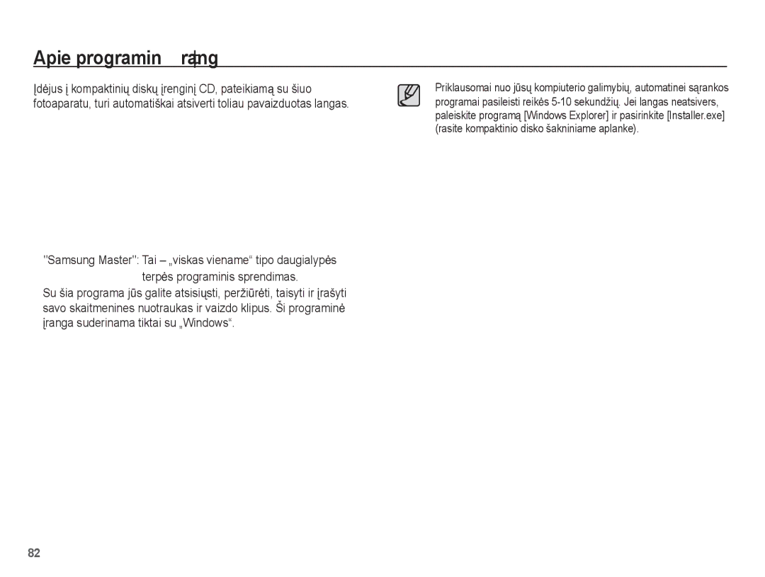 Samsung EC-L201ZBBA/RU, EC-L201ZSBA/RU manual Apie programinĊ Ƴrangą 