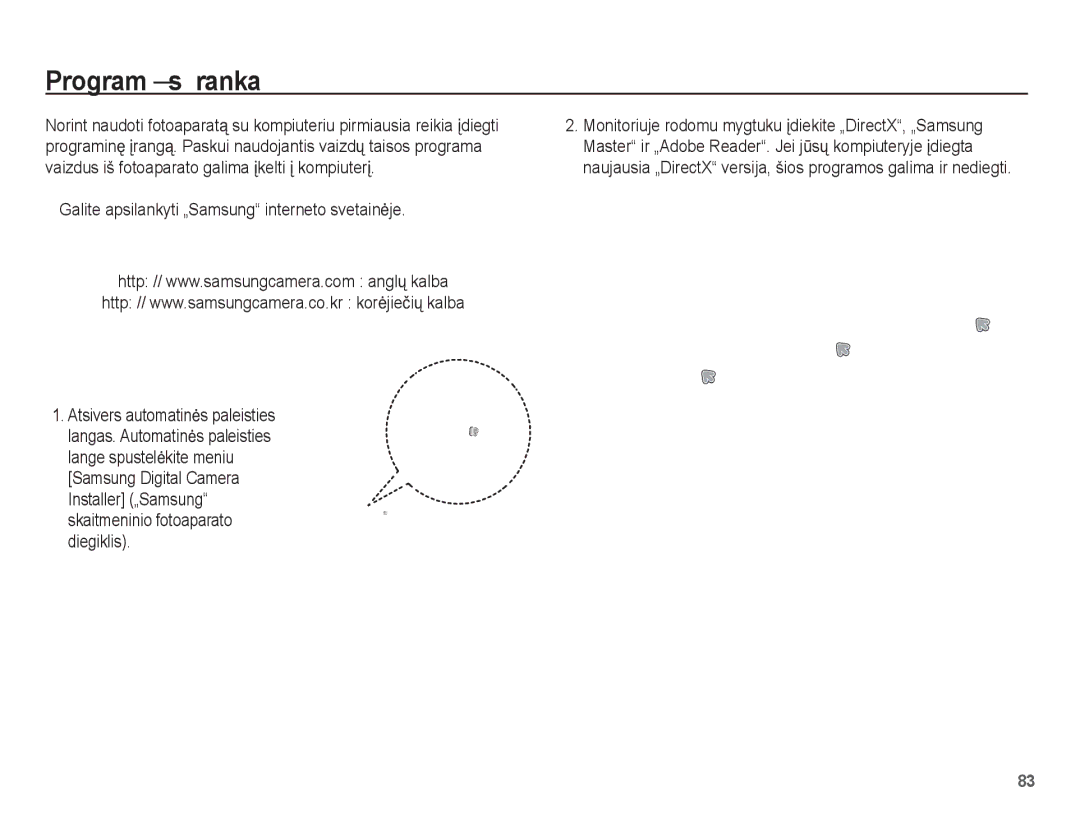 Samsung EC-L201ZSBA/RU, EC-L201ZBBA/RU manual Programǐ sąranka, Galite apsilankyti „Samsung interneto svetainơje 