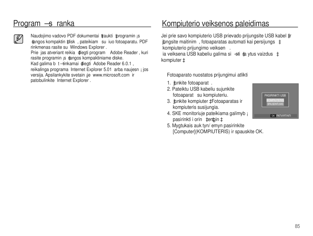 Samsung EC-L201ZSBA/RU manual Kompiuterio veiksenos paleidimas, Kompiuteris susijungia, Pasirinkti išorinƳ ƳrenginƳ 