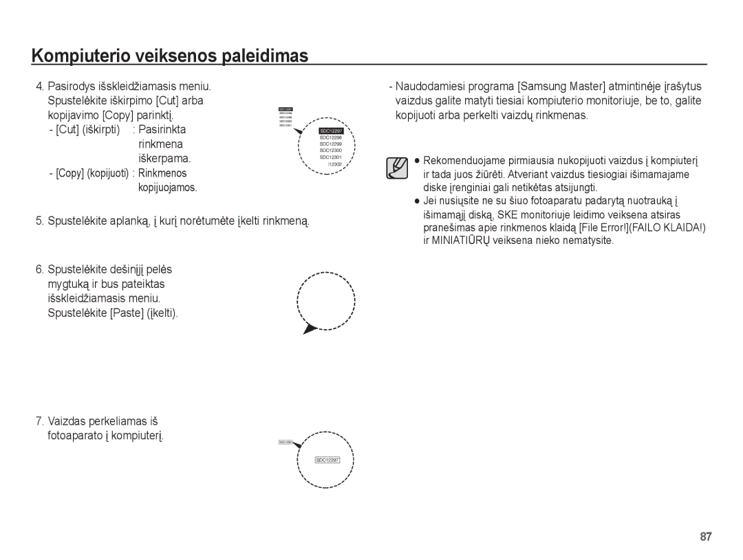 Samsung EC-L201ZSBA/RU, EC-L201ZBBA/RU Kopijavimo Copy parinktƳ, Spustelơkite aplanką, Ƴ kurƳ norơtumơte Ƴkelti rinkmeną 