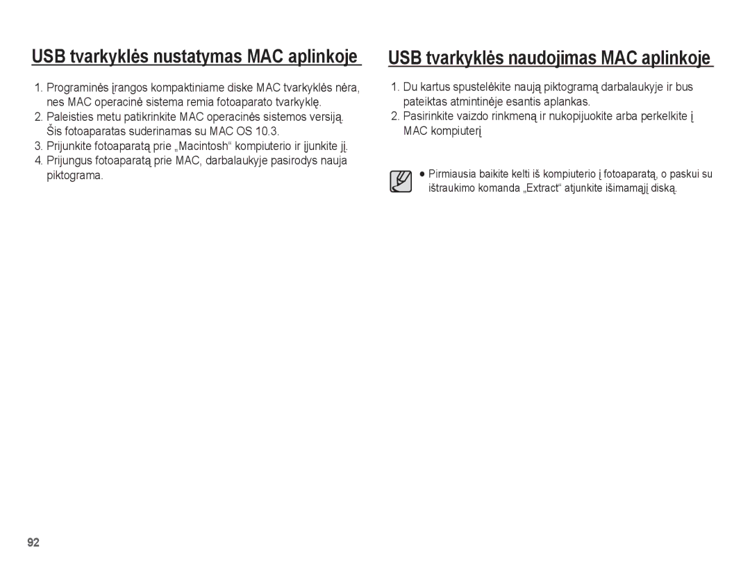 Samsung EC-L201ZBBA/RU, EC-L201ZSBA/RU manual USB tvarkyklơs nustatymas MAC aplinkoje 