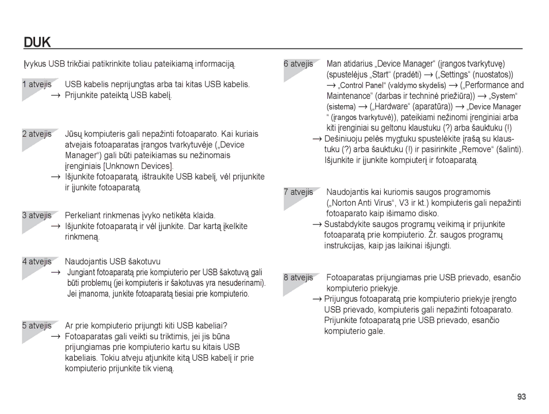 Samsung EC-L201ZSBA/RU manual Prijunkite pateiktą USB kabelƳ, Manager gali bǌti pateikiamas su nežinomais, Rinkmeną 