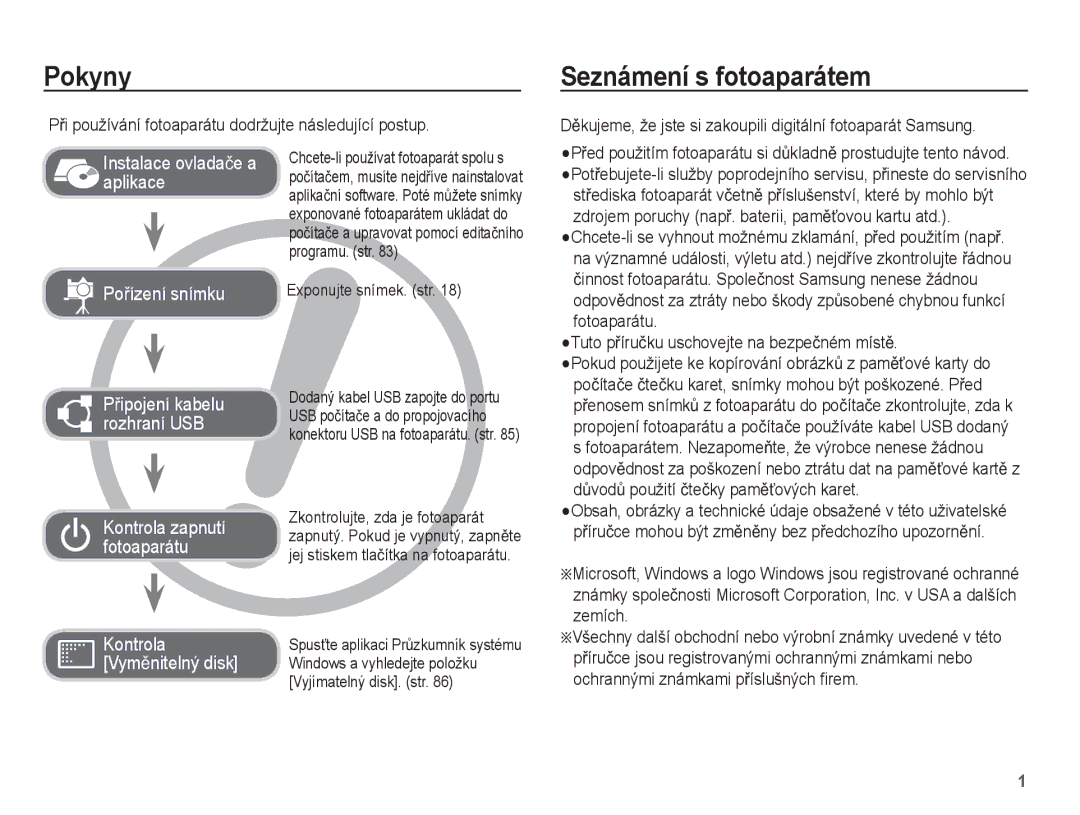 Samsung EC-L201ZBBA/E3 manual Pokyny, Seznámení s fotoaparátem, PĜi používání fotoaparátu dodržujte následující postup 