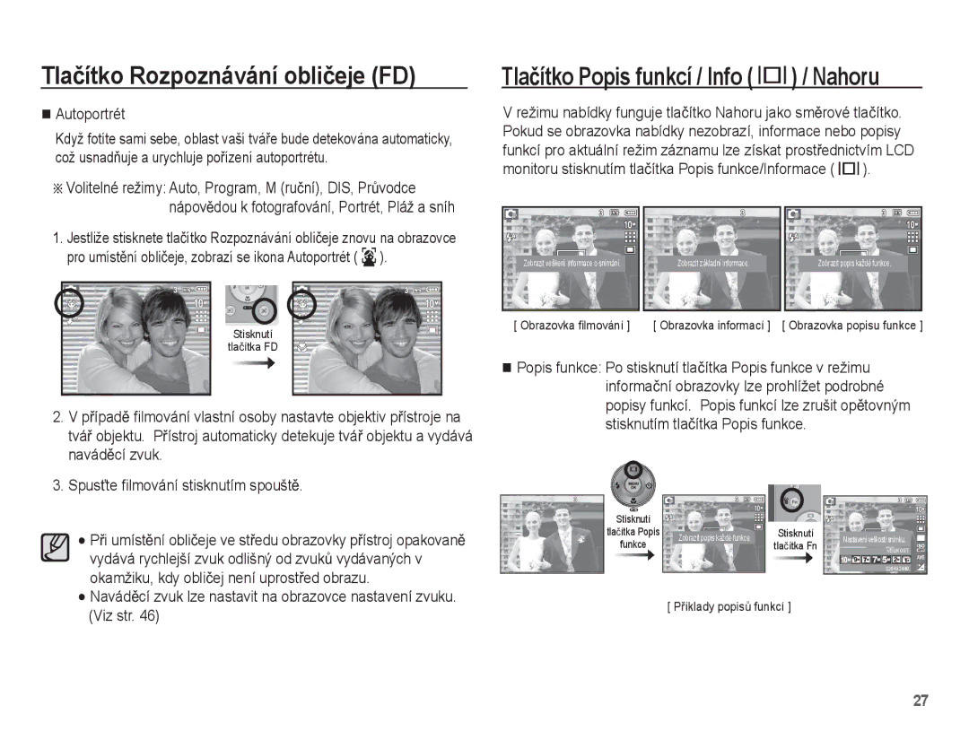 Samsung EC-L201ZEBA/E3, EC-L201ZUBA/E3, EC-L201ZSBA/E3, EC-L201ZBBA/E3, EC-L201ZPBA/E3 Tlaþítko Popis funkcí / Info / Nahoru 