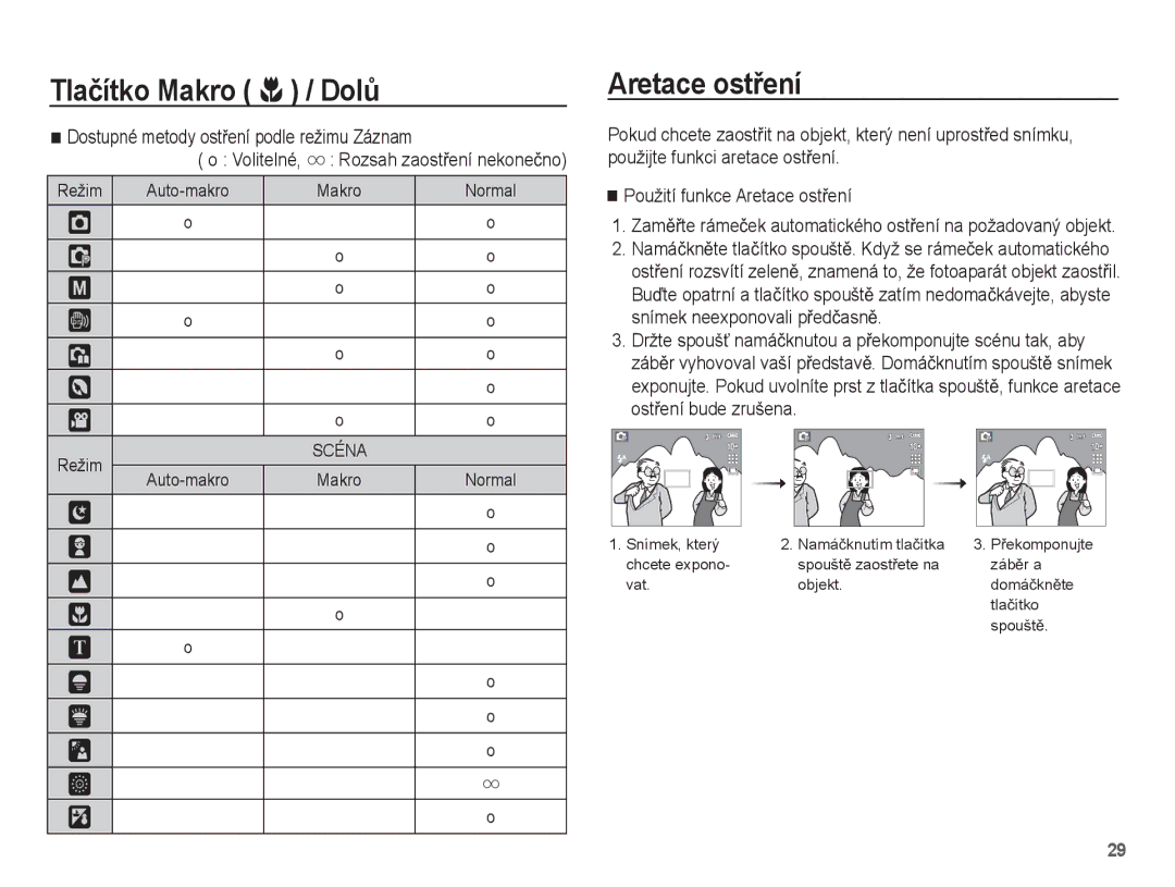 Samsung EC-L201ZUBA/E3 manual Aretace ostĜení, Volitelné, ZamČĜte rámeþek automatického ostĜení na požadovaný objekt 