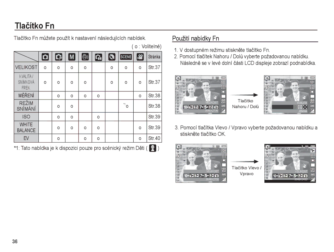 Samsung EC-L201ZSBA/E3 manual Tlaþítko Fn, ‰ ÿ, Použití nabídky Fn, Dostupném režimu stisknČte tlaþítko Fn, ³ † Stránka 