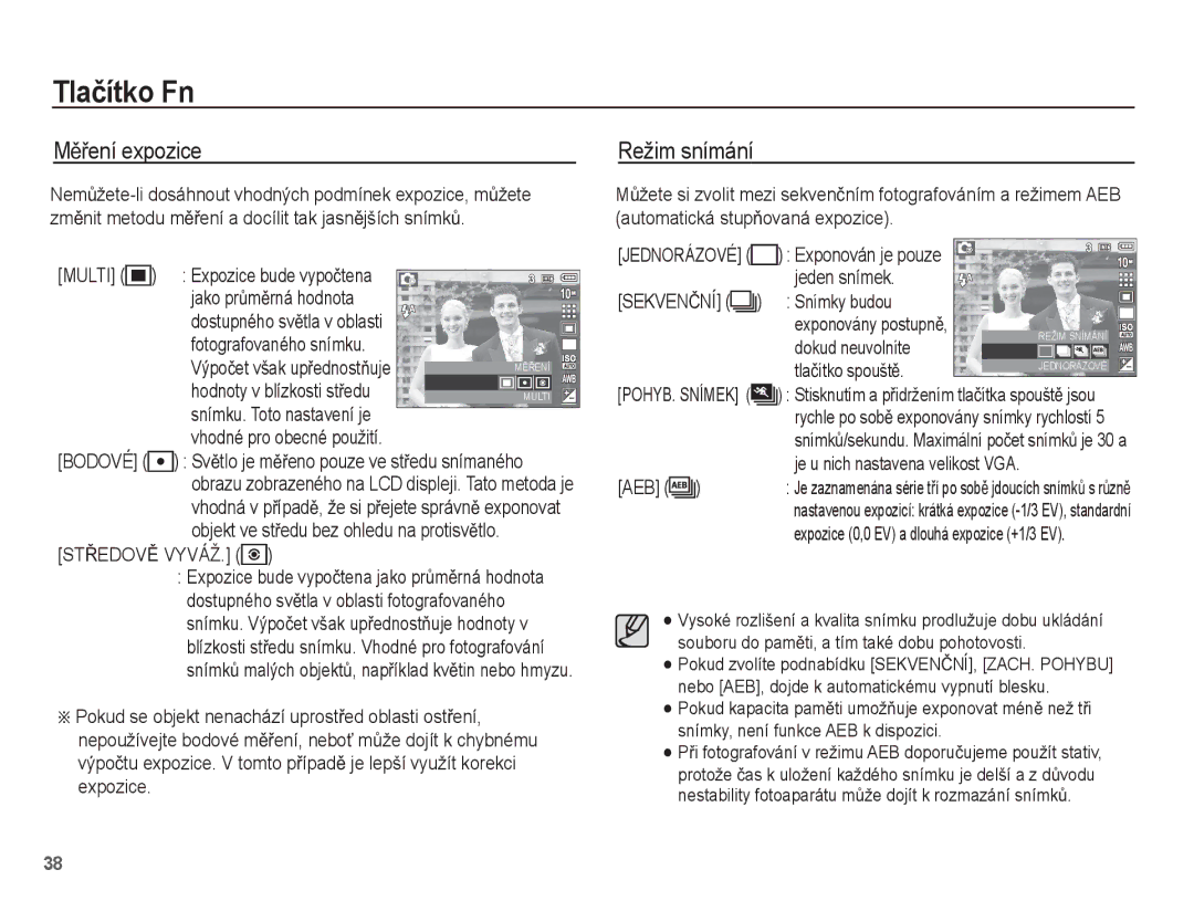 Samsung EC-L201ZPBA/E3, EC-L201ZUBA/E3, EC-L201ZSBA/E3, EC-L201ZBBA/E3, EC-L201ZEBA/E3 MČĜení expozice, Režim snímání, Multi 