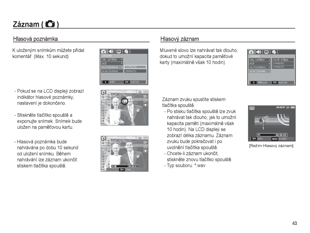 Samsung EC-L201ZBBA/E3, EC-L201ZUBA/E3, EC-L201ZSBA/E3, EC-L201ZPBA/E3, EC-L201ZEBA/E3 manual Hlasová poznámka Hlasový záznam 