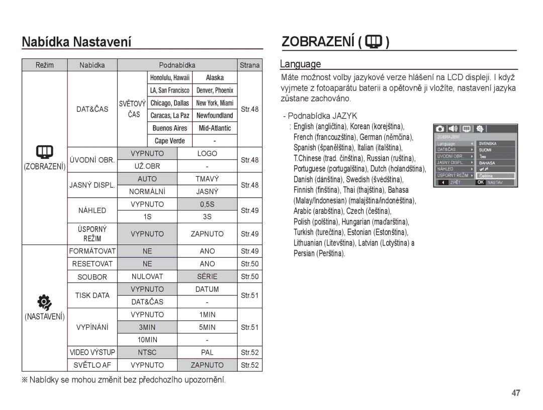 Samsung EC-L201ZUBA/E3, EC-L201ZSBA/E3, EC-L201ZBBA/E3, EC-L201ZPBA/E3, EC-L201ZEBA/E3, EC-L201ZSDA/E3 Zobrazení, Language 