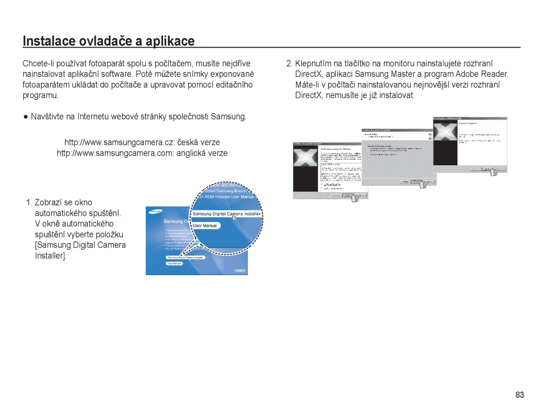 Samsung EC-L201ZUBA/E3, EC-L201ZSBA/E3, EC-L201ZBBA/E3, EC-L201ZPBA/E3 manual Instalace ovladaþe a aplikace, Installer 