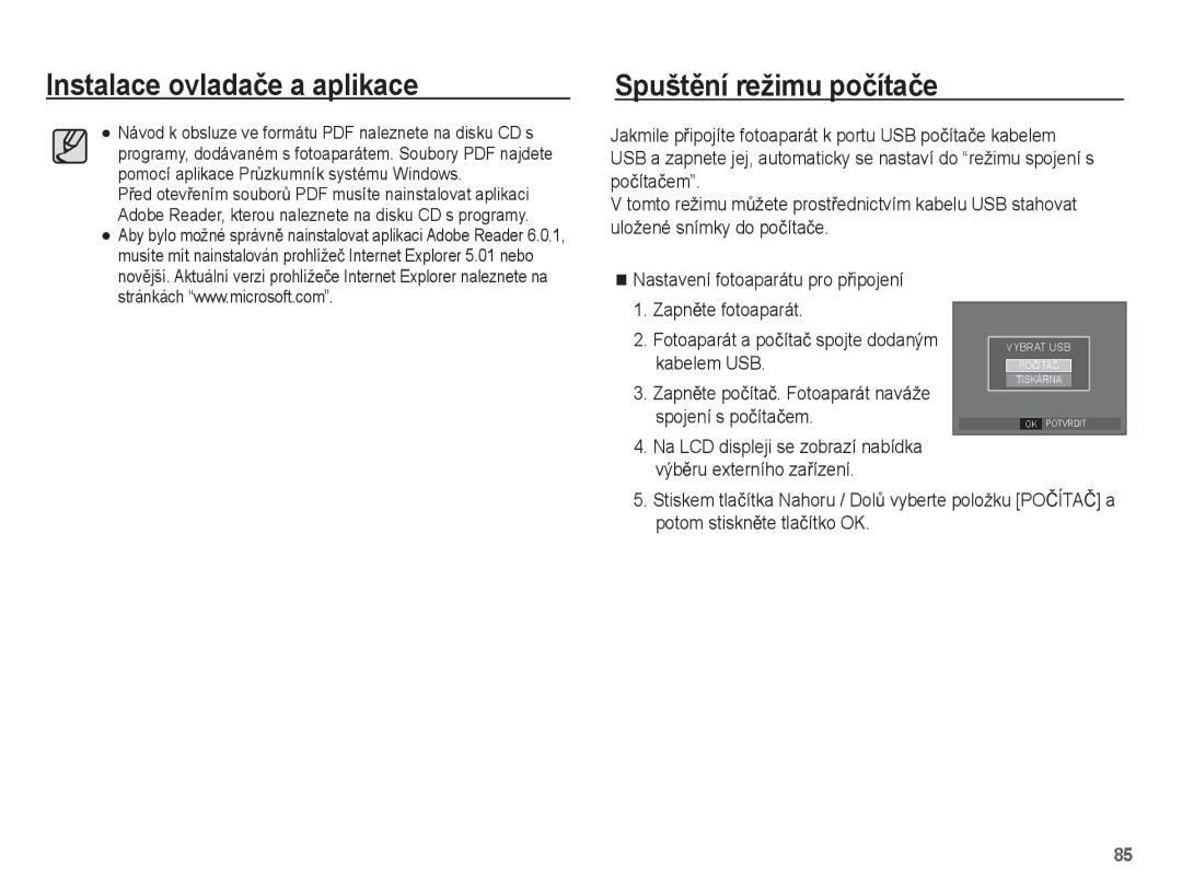 Samsung EC-L201ZBBA/E3, EC-L201ZUBA/E3, EC-L201ZSBA/E3, EC-L201ZPBA/E3, EC-L201ZEBA/E3 manual SpuštČní režimu poþítaþe 