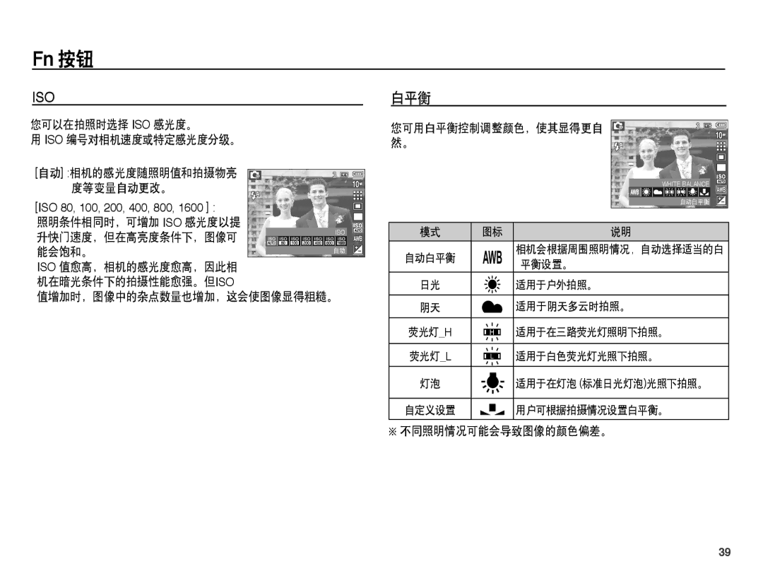 Samsung EC-L201ZPBA/E1, EC-L201ZUBA/E3, EC-L201ZUBC/IT, EC-L201ZSBC/IT, EC-L201ZEBC/IT, EC-L201ZSBA/E3, EC-L201ZBBA/E3 manual 白平衡 