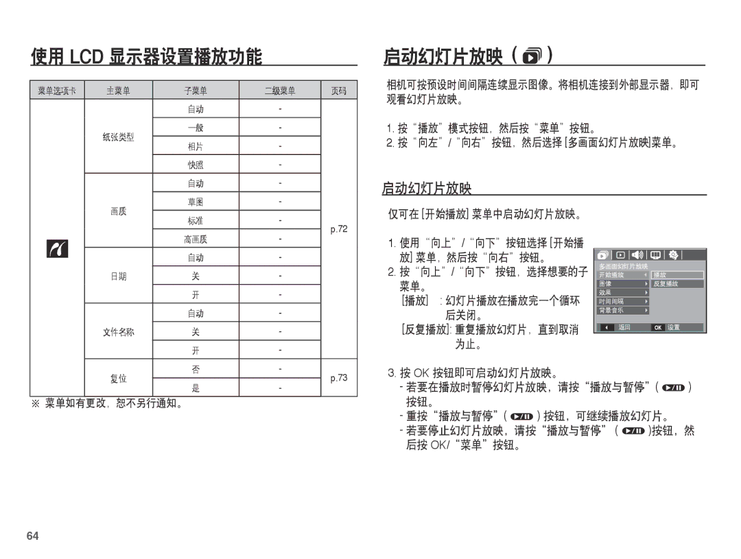 Samsung EC-L201ZSBC/IT, EC-L201ZUBA/E3, EC-L201ZUBC/IT, EC-L201ZEBC/IT, EC-L201ZPBA/E1, EC-L201ZSBA/E3 manual 启动幻灯片放映 ì 