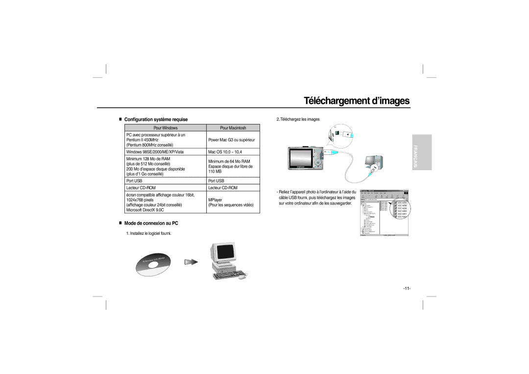 Samsung EC-L210ZBBA/E1, EC-L210B01KFR, EC-L210ZUDA/E3, EC-L210ZSDA/E3 Téléchargement d’images, Configuration système requise 