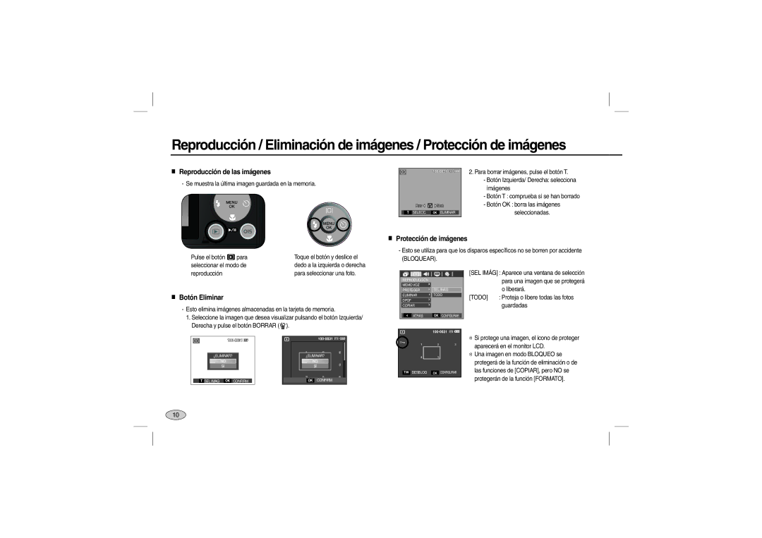 Samsung EC-L210ZUBA/RU, EC-L210B01KFR, EC-L210ZUDA/E3 Reproducción de las imágenes, Protección de imágenes, Botón Eliminar 