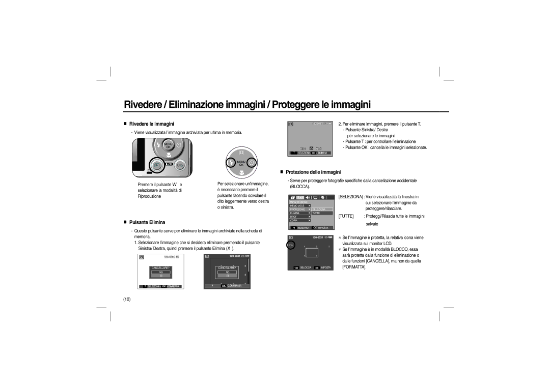 Samsung EC-L210ZSBA/FR Rivedere / Eliminazione immagini / Proteggere le immagini, Rivedere le immagini, Pulsante Elimina 