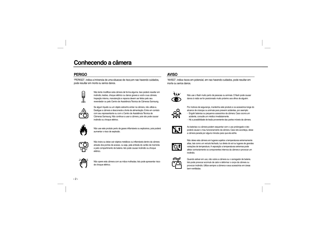 Samsung EC-L210ZRDA/AS, EC-L210B01KFR, EC-L210ZUDA/E3, EC-L210ZSDA/E3, EC-L210ZRDA/E3, EC-L210ZRBA/E2 manual Perigo, Aviso 