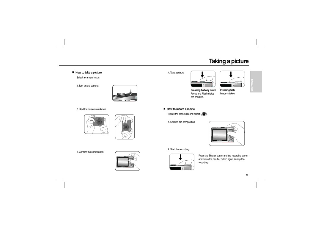 Samsung EC-L210ZBBA/E2, EC-L210B01KFR, EC-L210ZUDA/E3 manual Taking a picture, How to take a picture, How to record a movie 