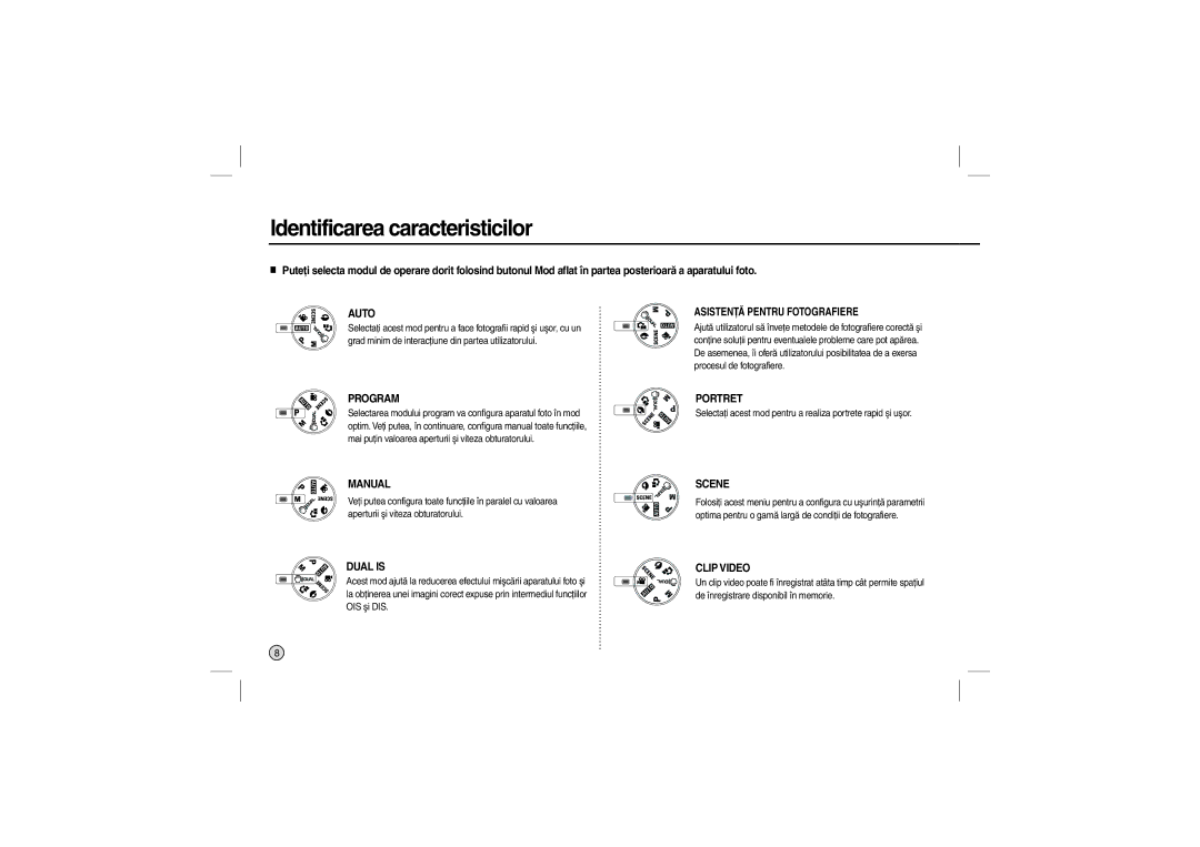 Samsung EC-L210ZRBA/FR, EC-L210B01KFR, EC-L210ZUDA/E3 manual Identificarea caracteristicilor, Asistenţă Pentru Fotografiere 