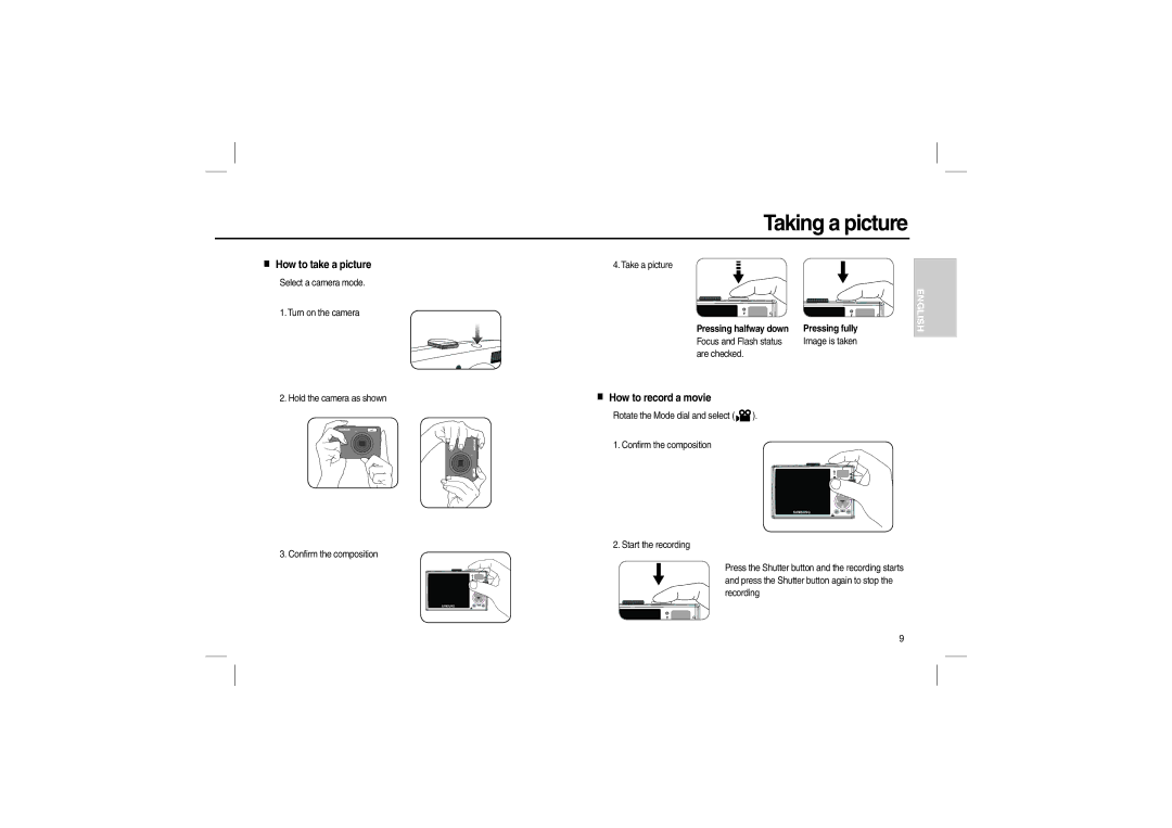 Samsung EC-L210ZBBA/E2, EC-L210B01KFR, EC-L210ZUDA/E3 manual Taking a picture, How to take a picture, How to record a movie 