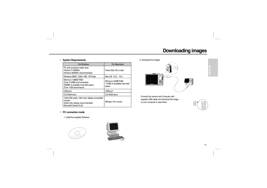 Samsung EC-L210ZSBA/E2, EC-L210B01KFR, EC-L210ZUDA/E3 manual Downloading images, System Requirements, PC connection mode 