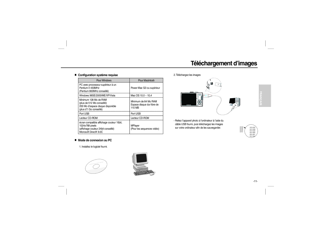 Samsung EC-L210ZBBA/E1, EC-L210B01KFR, EC-L210ZUDA/E3, EC-L210ZSDA/E3 Téléchargement d’images, Configuration système requise 