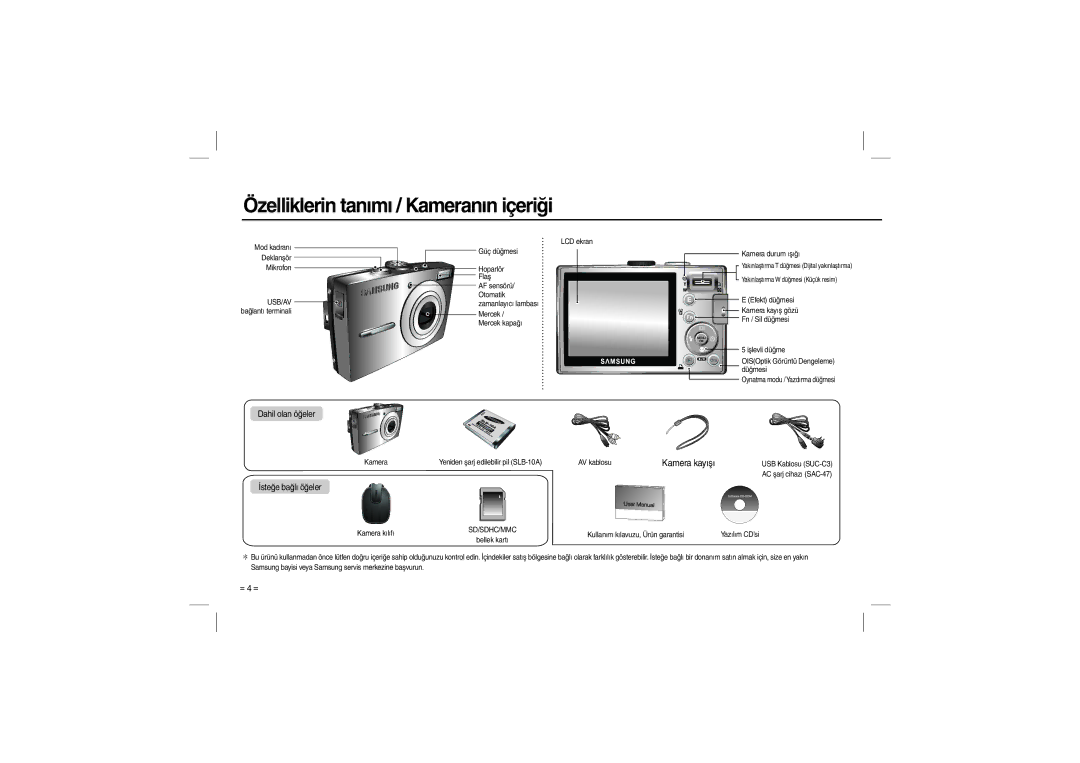 Samsung EC-L210ZRBB/AS, EC-L210B01KFR, EC-L210ZUDA/E3, EC-L210ZSDA/E3 Özelliklerin tanımı / Kameranın içeriği, Kamera kayışı 