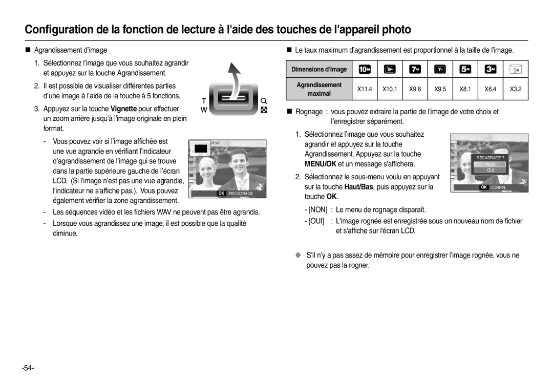 Samsung EC-L210S01KFR, EC-L210B01KFR manual „ Agrandissement d’image, MENU/OK et un message safﬁchera, X11.4, X9.5, X6.4 