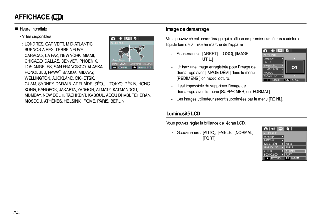 Samsung EC-L210ZPBA/FR Image de demarrage, Luminosité LCD, Londres, Cap Vert, Mid-Atlantic, Buenos AIRES, Terre Neuve 