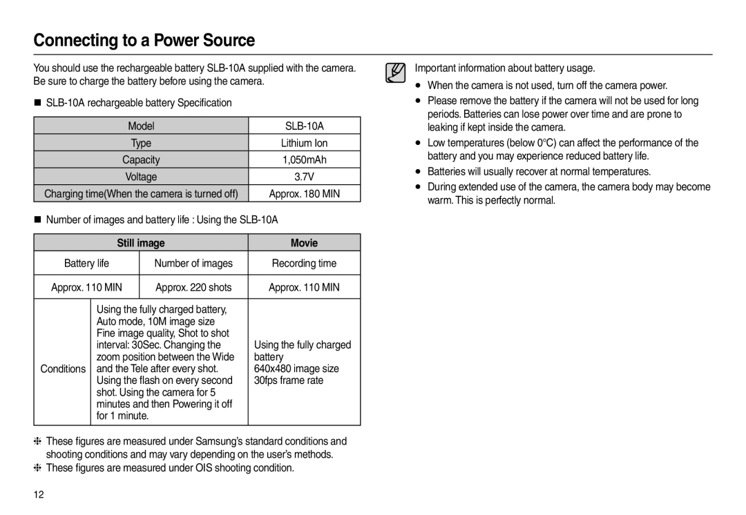 Samsung EC-L210ZUBA/FR, EC-L210B01KFR, EC-L210ZUDA/E3, EC-L210ZSDA/E3 manual Connecting to a Power Source, Still image Movie 