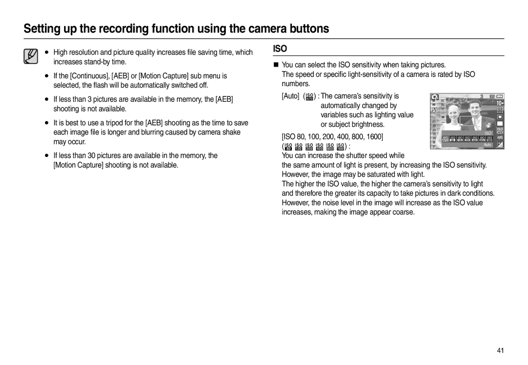 Samsung EC-L210ZUDB/AS, EC-L210B01KFR, EC-L210ZUDA/E3, EC-L210ZSDA/E3 manual , You can increase the shutter speed while 